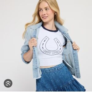 Bailey Rose Horseshoe Ringer Tee 'Good Luck' T-Shirt Embrodiered
